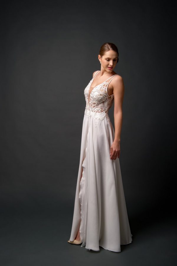 chiffon wedding dress A-line, beaded top wedding dress, affordable styles