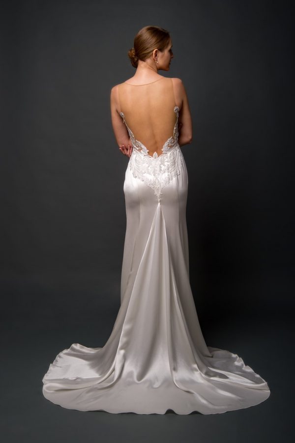 silk satin wedding dress with open mesh low back