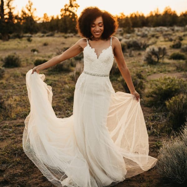 Ava Gown. Champagne and ivory wedding dress. beaded straps.