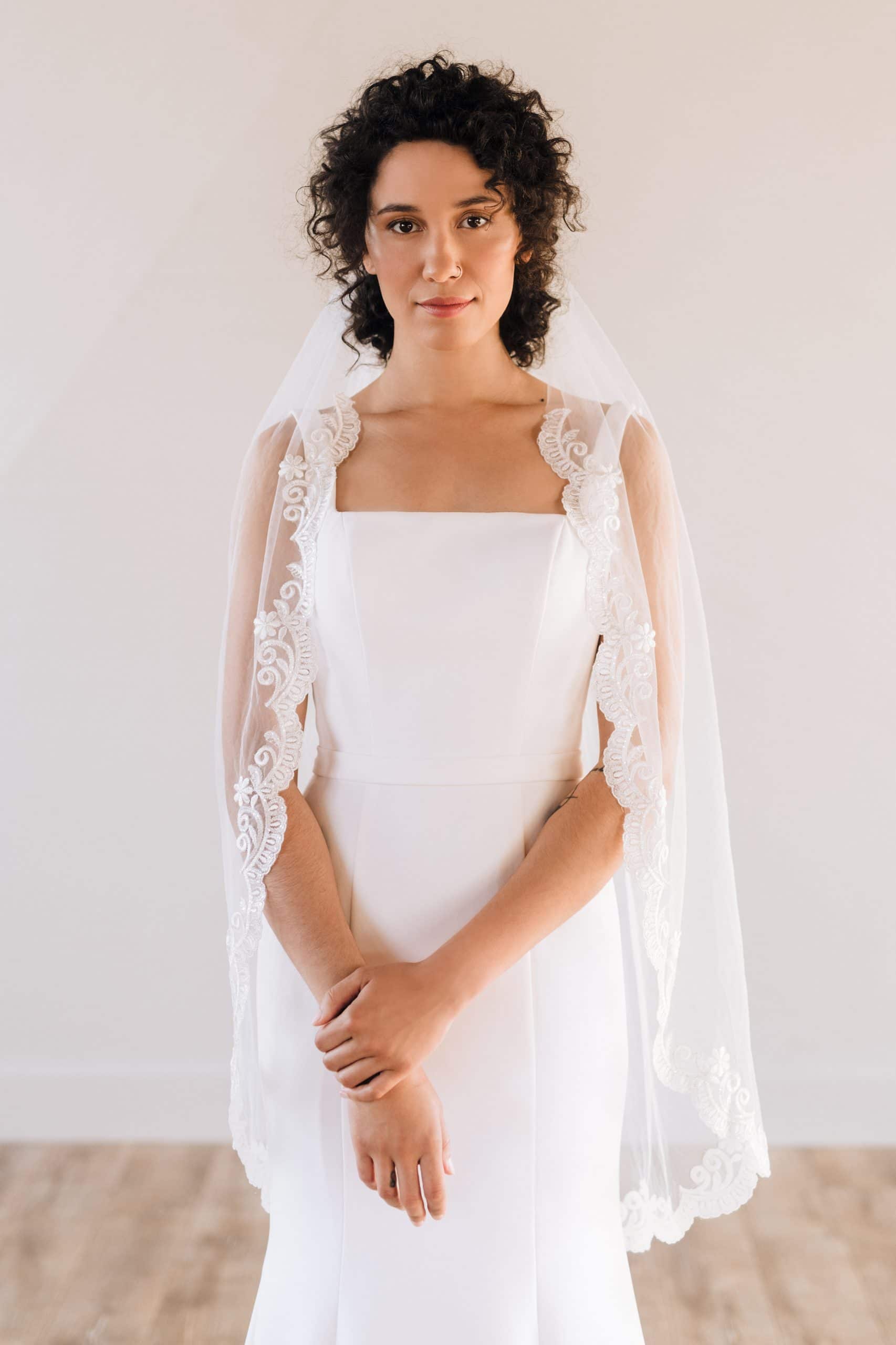 Brides & Hairpins Mikaela Fingertip Veil - with Lace Edging 36 / Retail