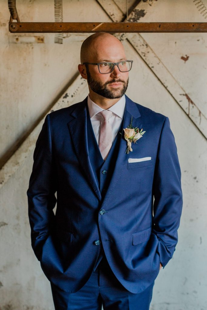 TheSuitShop Navy suit with blush tie wedding inspiration