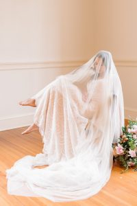 Grace + Ivory Madison dress, boho lace wedding dress with long veil