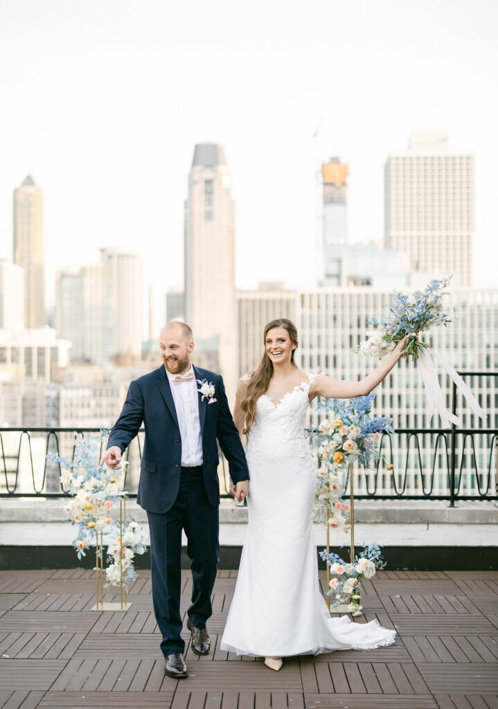 grace and ivory wedding dress on rooftop cotton lace