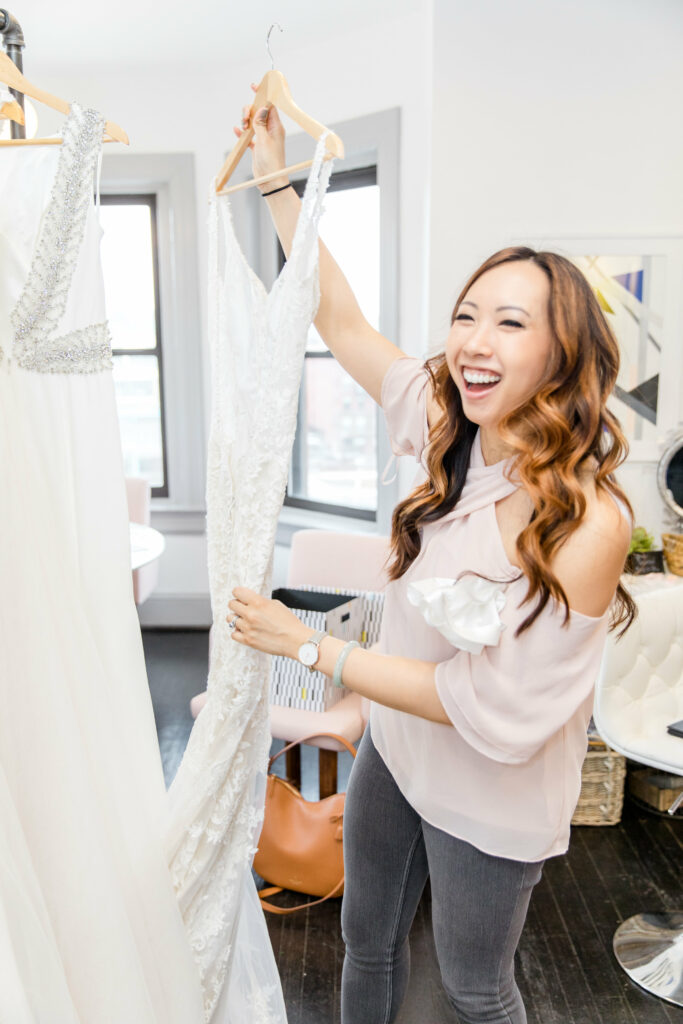 bride shopping for a wedding dress grace + ivory