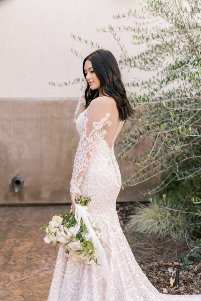 beaded long sleeve lace wedding dress