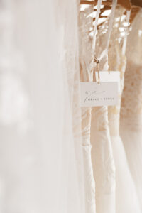 Chicago bridal shop Grace + Ivory rack of dresses