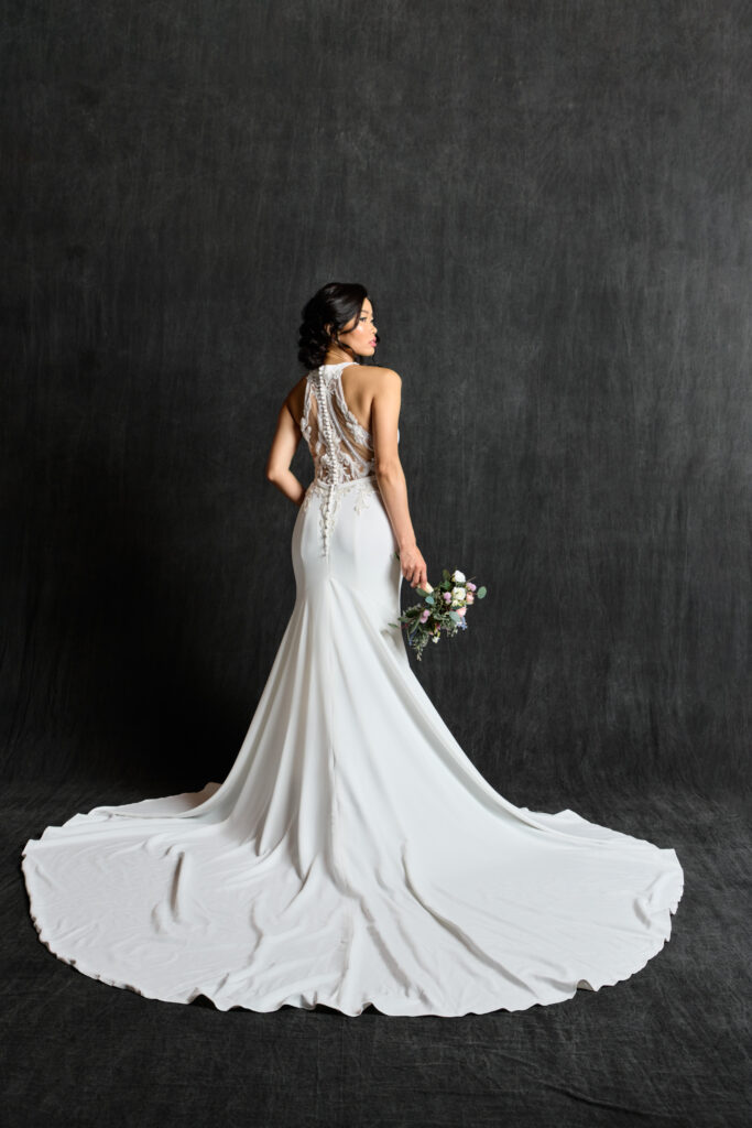 beaded back high neckline wedding dresses inspired by Sofia Richie