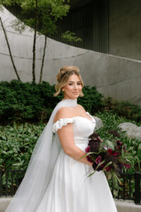 neck scarf with wedding dress off the shoulder ruffle sleeve simple style