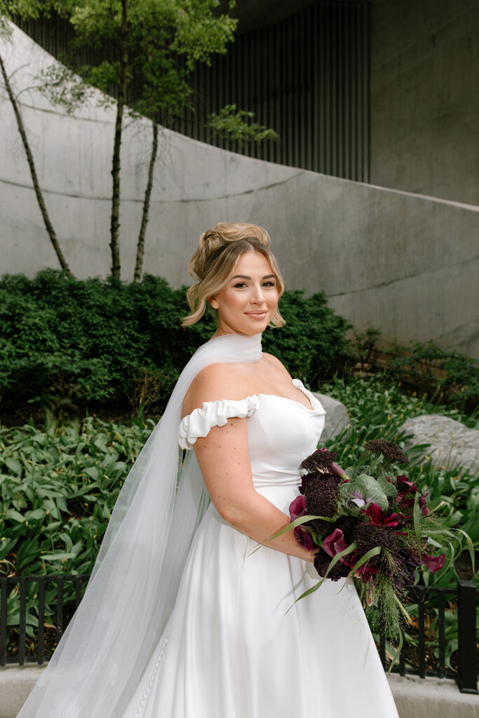 neck scarf with wedding dress off the shoulder ruffle sleeve simple style