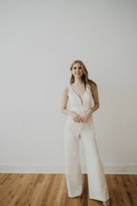 bridal jumpsuit rehearsal dinner bride look