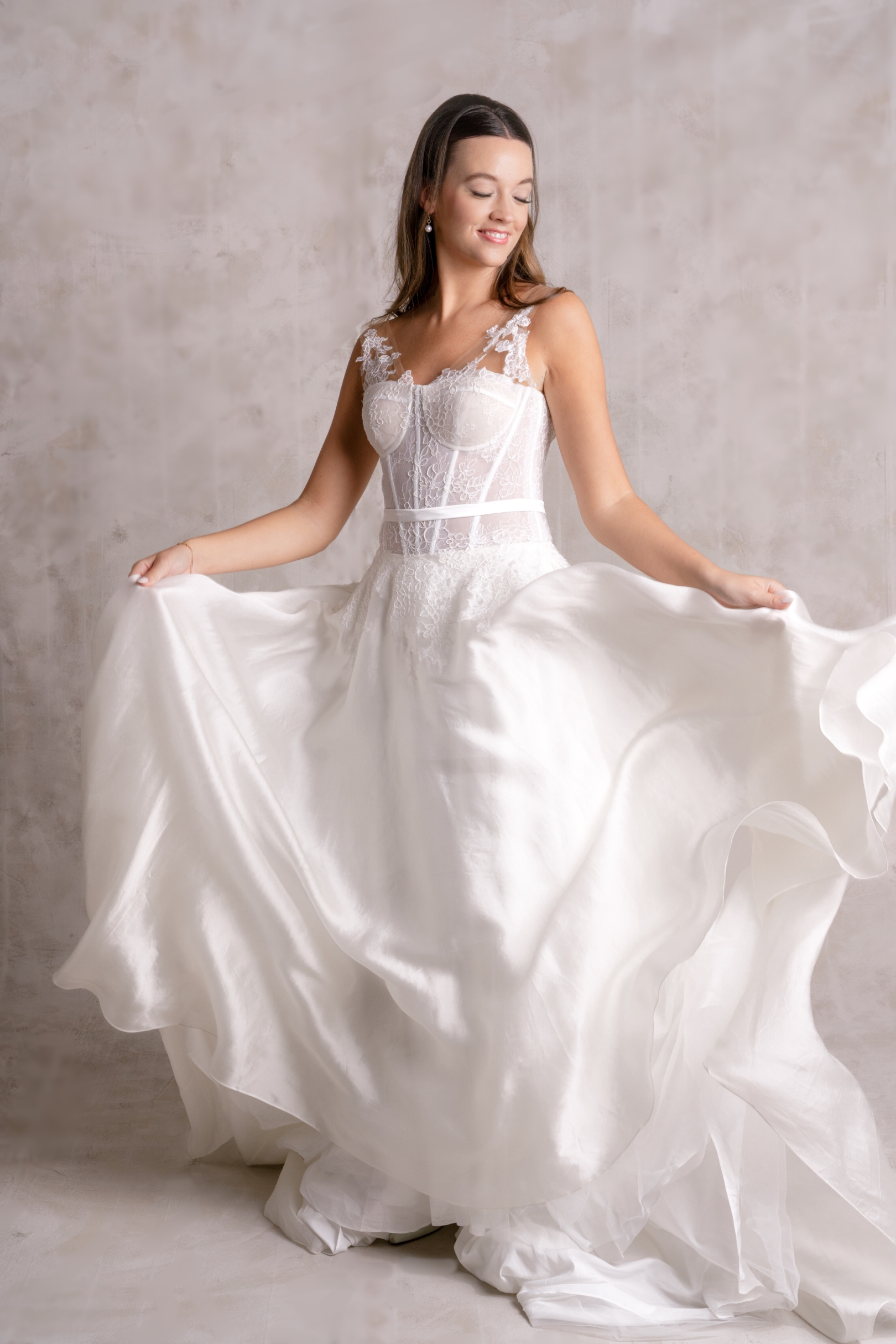 women's flowy dresses Romantic Vintage Lace Corset Wedding Dress with Off-Shoulder Sleeves –  MakerryBridal main image 0