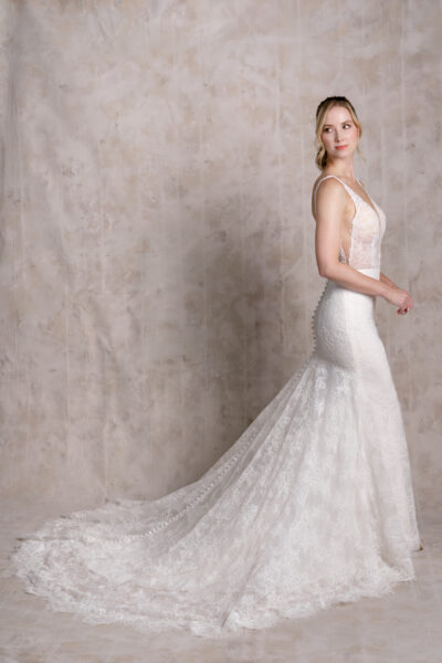 vintage inspired ivory fitted lace wedding dress