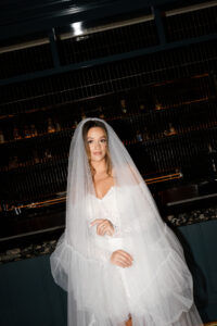 Caira Long Sleeve Wedding Dress, Cocktail Length