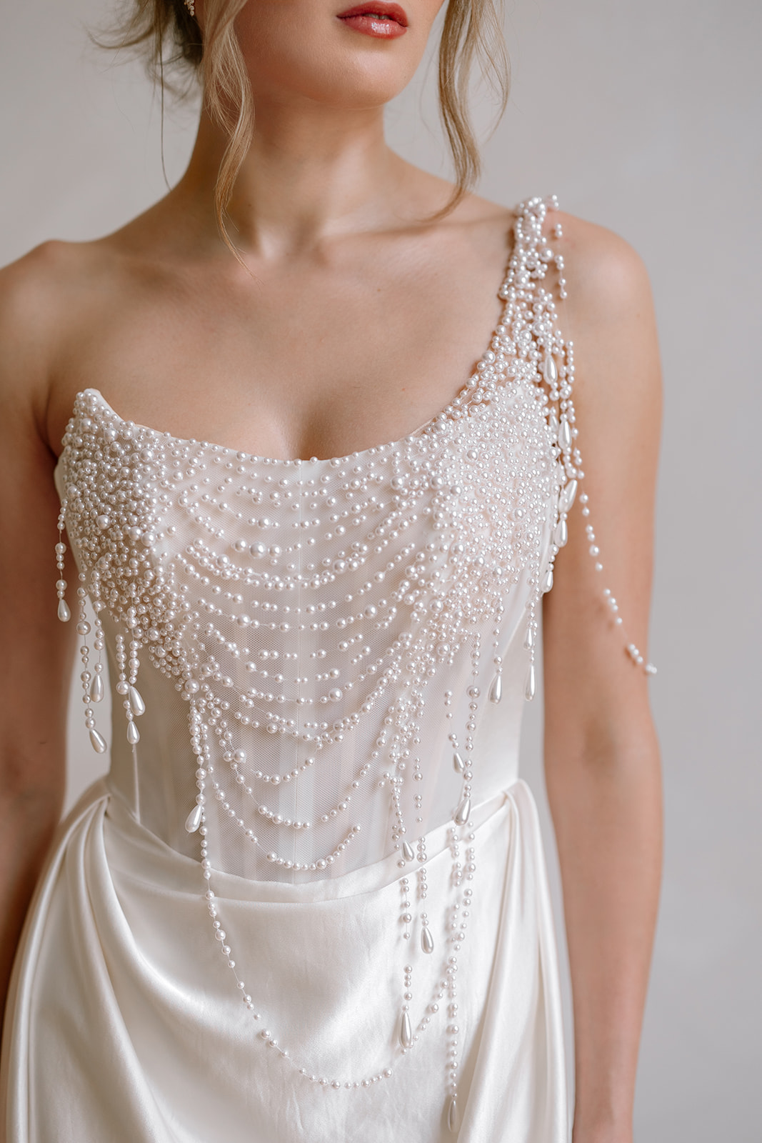 hand beaded pearl wedding dress