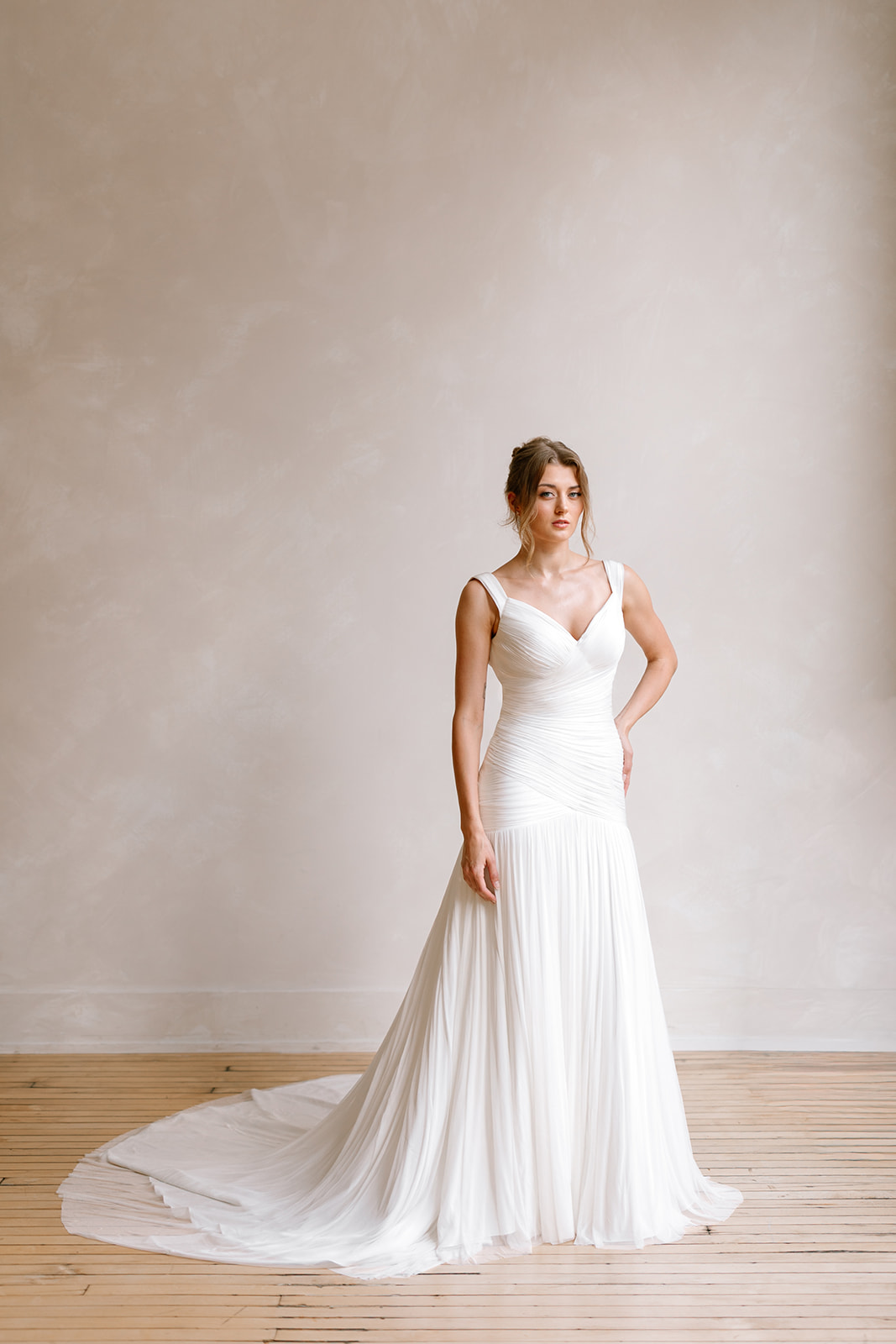 silk ruched wedding dress