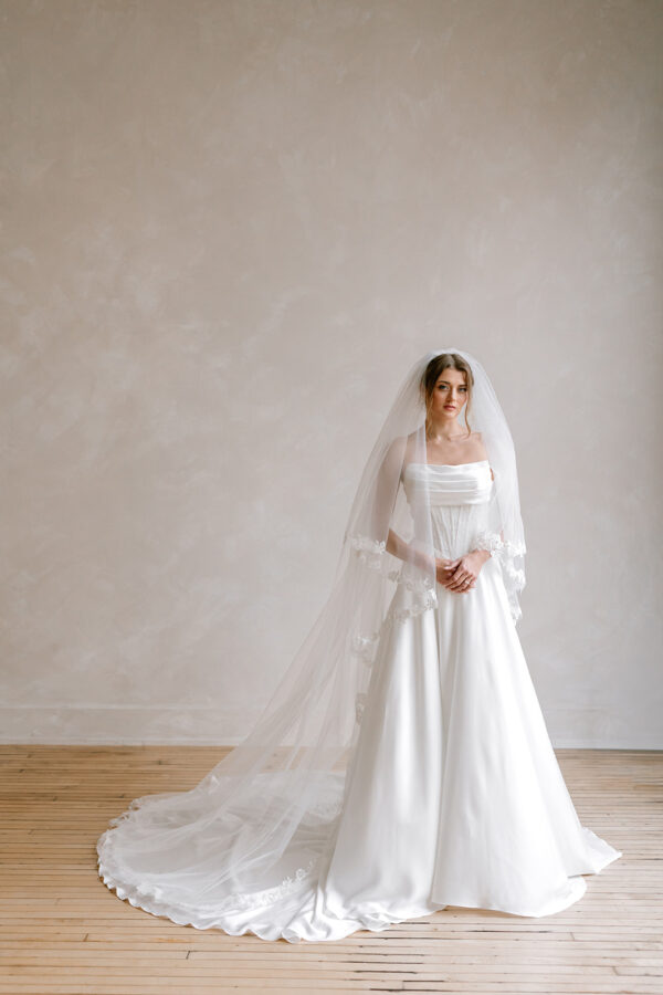 Jessie Lace Edge Chapel veil with Blusher