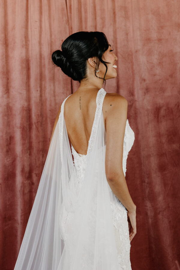 Tulle Bridal Beaded Neck Cape - Image 3