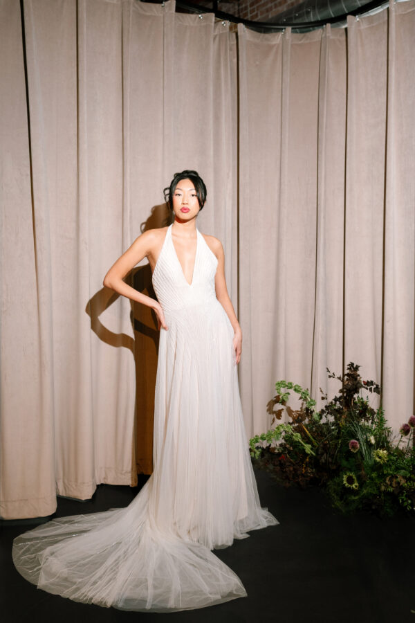 Sequin beaded halter wedding dress
